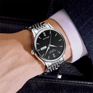 Saa ya quartz isiyopitisha maji yenye kamba ya chuma